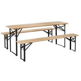 Portable Wooden Picnic Table 6FT Beer Table Set with Benches German Style Anti-Injury Design for Patio Dining