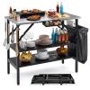 Foldable Outdoor Cook Station with Removable Shelves & Trash Bag Holder for Camping