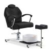 Pedicure Station Chair W/Footrest and Foot Basin, 360 Swivel Reclining Pedicure Chair w/Hydraulic Adjustable Height and Headrest - Black