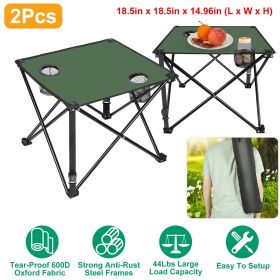 1Pc/2Pcs Options -- Foldable Camping Table Portable Picnic Table Lightweight Travel Desk with 2 Cup Holders Carrying Bag (Quantity: 2Pcs, Color: Green)