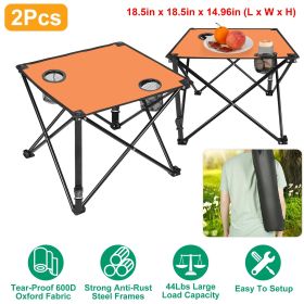 1Pc/2Pcs Options -- Foldable Camping Table Portable Picnic Table Lightweight Travel Desk with 2 Cup Holders Carrying Bag (Quantity: 2Pcs, Color: Orange)