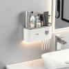Toothbrush Holders Wall Mounted, Toothbrush Holder with Automatic Toothpaste Dispensers, 6 Brush Slots